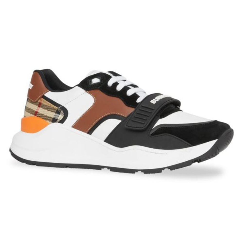 Burberry Ramsey Check Mixed Media Sneakers Size 13.5 New Black Archive Beige